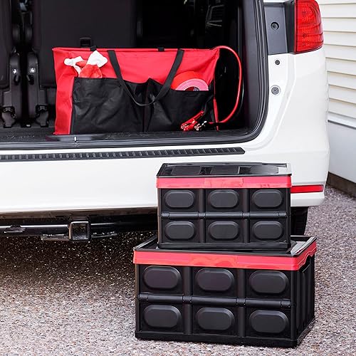 Miniatura 3 de Household Essentials Krush Bolsa multiusos de lona con bolsillos, bolsa reutilizable para comestibles, color rojo con negro