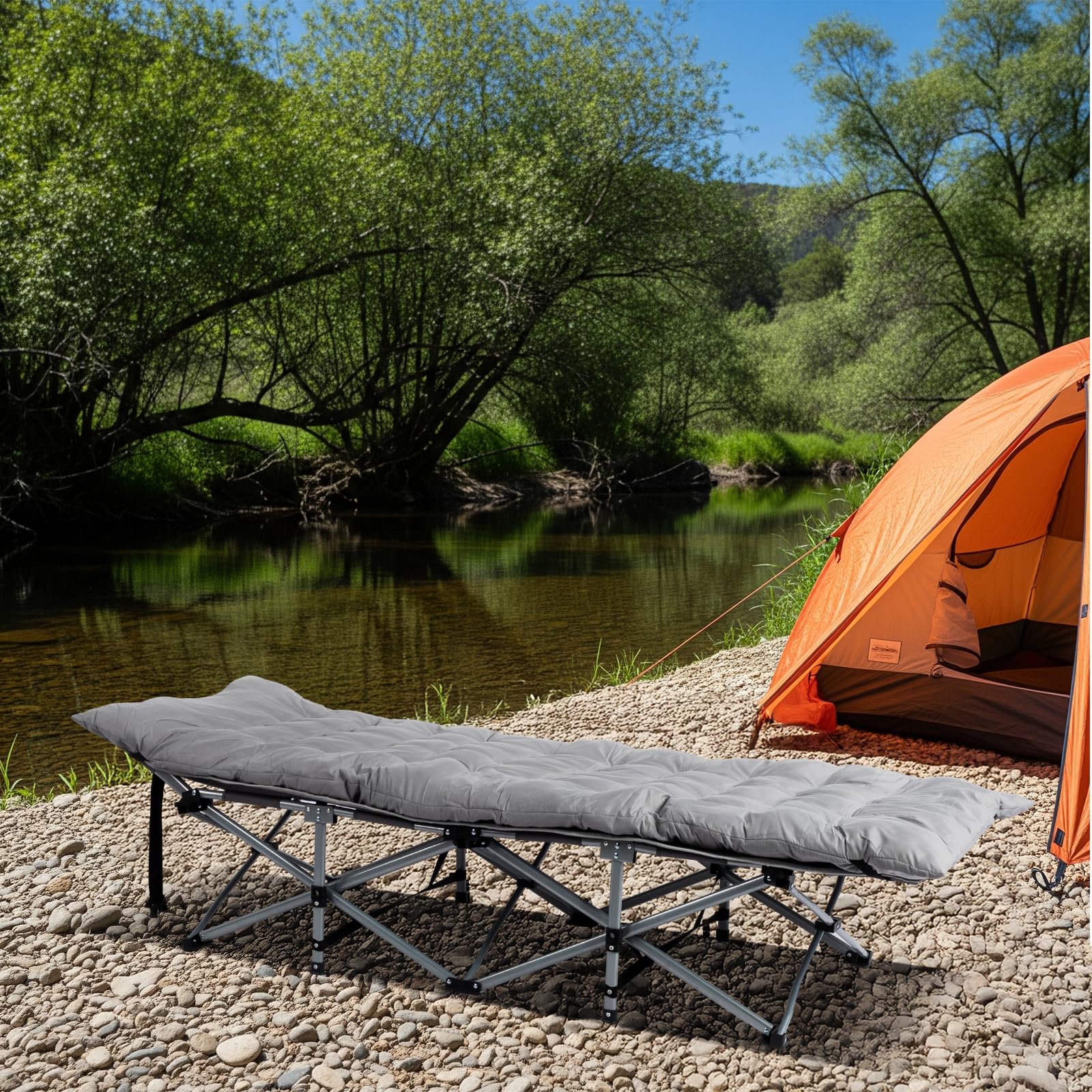 LEADZM Feldbett Klappbar mit Matratze，Campingbett faltbar für Erwachsene, 190x71x36 cm, Stahlrahmen, strapazierfähig & tragbar für Camping,Outdoor und Indoor, mit Aufbewahrungstasche