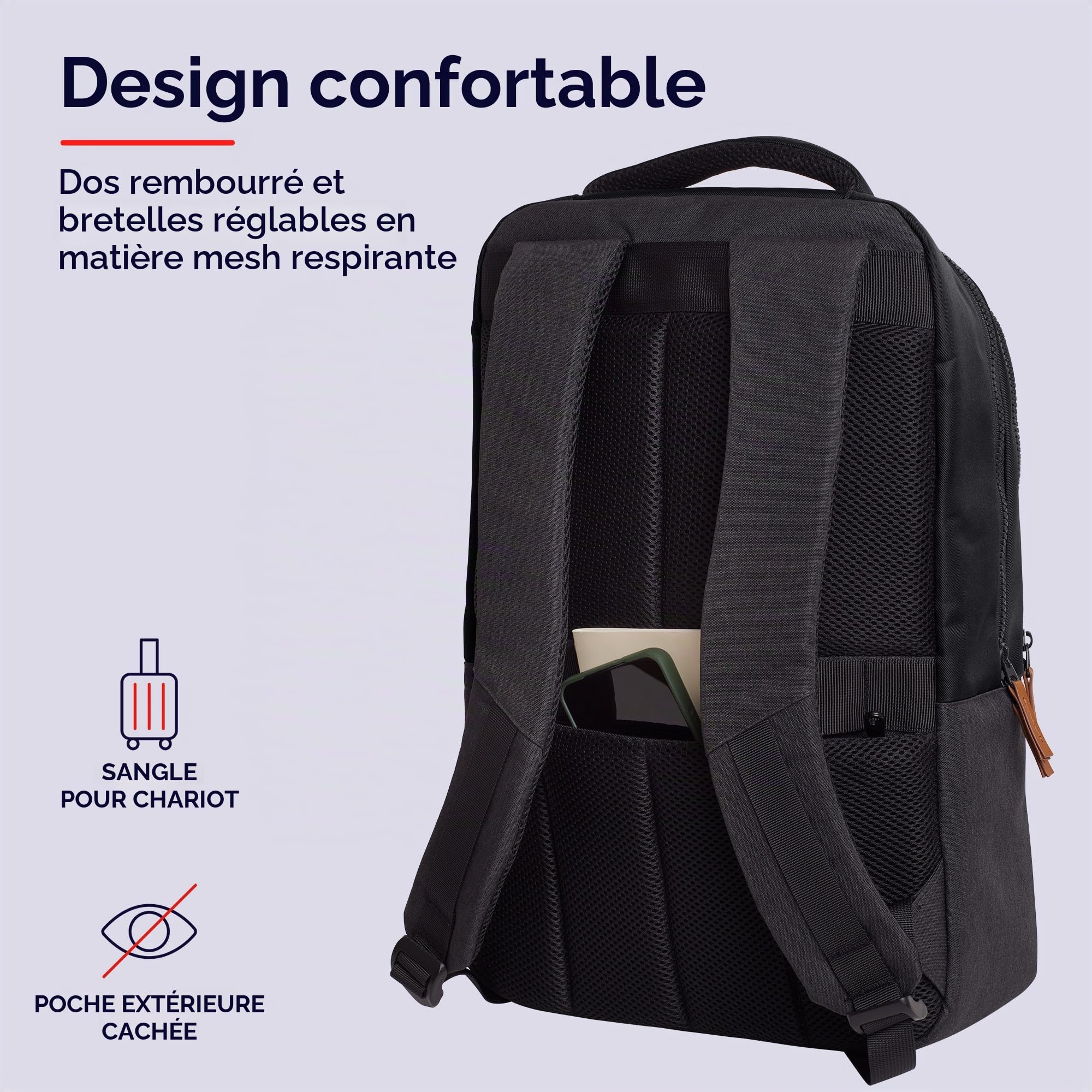 Trust Lisboa Sac à Dos pour Ordinateur Portable 16 Pouces, 23 Litres, Noir | avec Sangle pour Chariot, Plastique Recyclé, Backpack PC Voyage Homme Femme Collège Loisir Affaire Travail