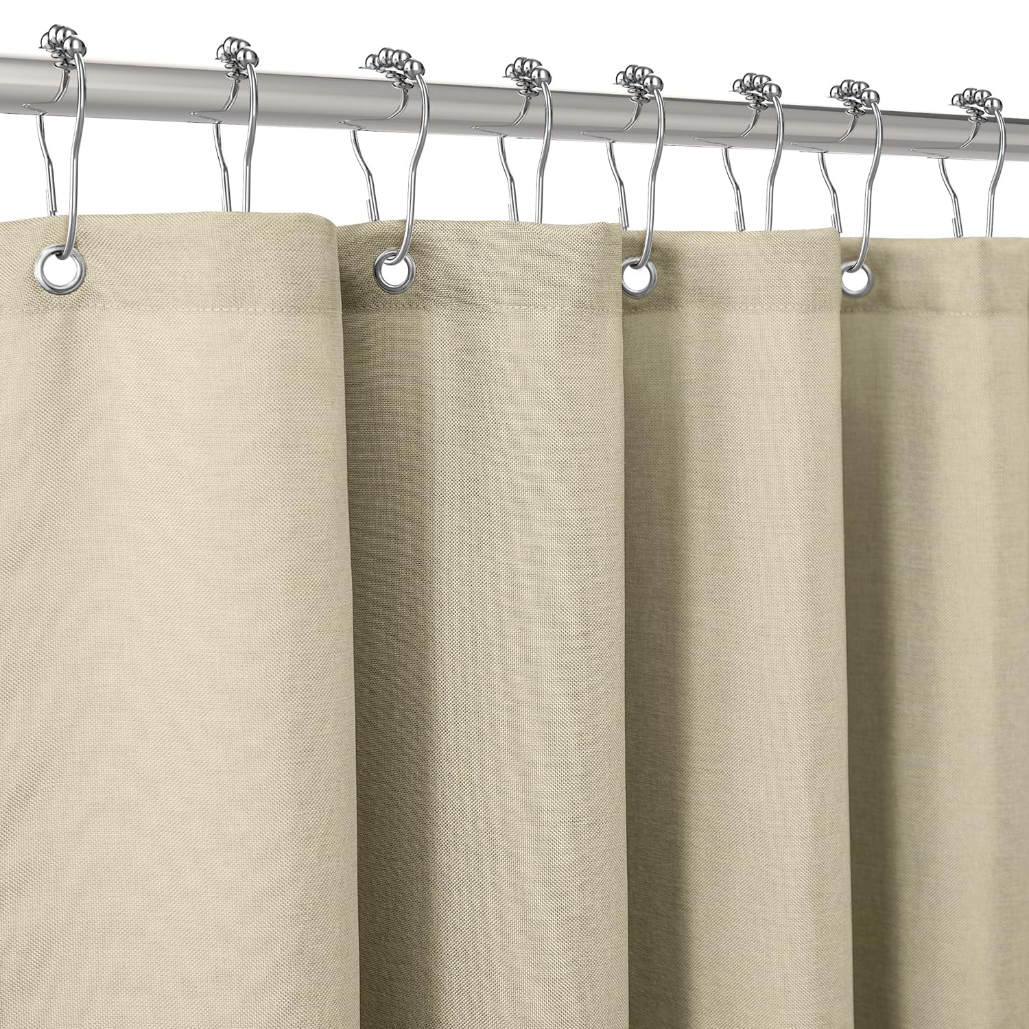 Shower Curtain for Bathroom with Metal Hooks Linen Fabric Shower Curtain Heavy Duty Bath Curtain for Wet Room Bathtub Shower Stall Hotel Quality