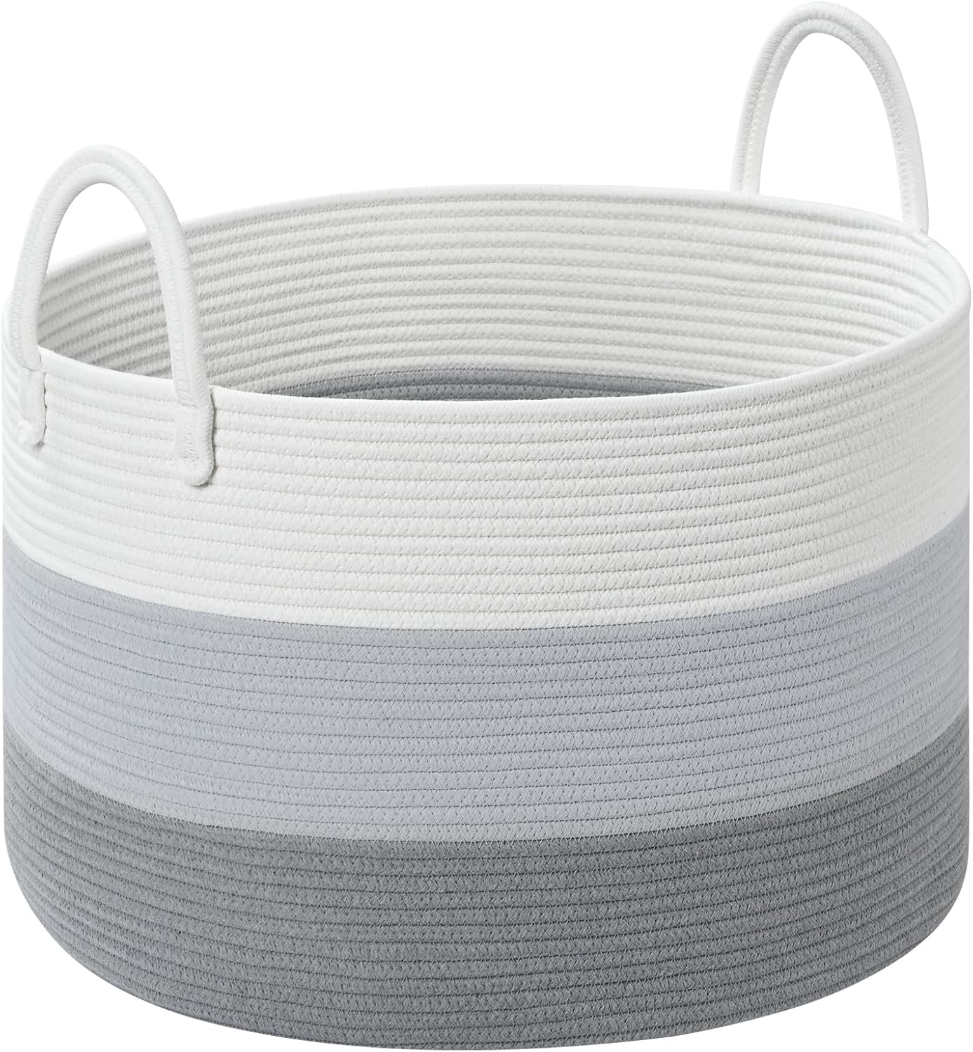 Blanket Basket Living Room, 67L Large Round Storage Basket, Cotton Rope Laundry Baskets & Toy Storage Organizer for Nursery, Bedroom, 20"×13", Gray Wide(20×13"? Gray