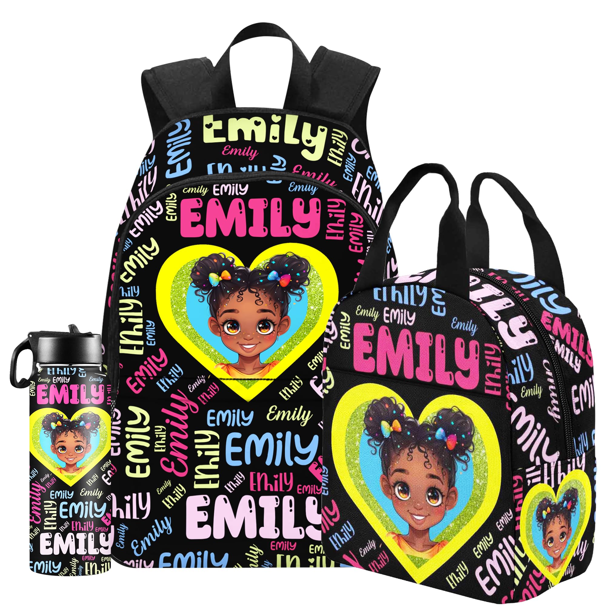 WHIMCHOIT Custom Name Backpack Lunch Bag Set for Kids Personalized Girls School Bookbag for Daughter Son Back to School Gifts