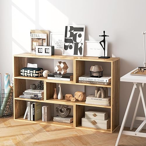 Miniatura 2 de Tangkula Estantería de 6 cubos, 2 piezas separables en el suelo, estantería horizontal abierta, estante de almacenamiento multifuncional para sala