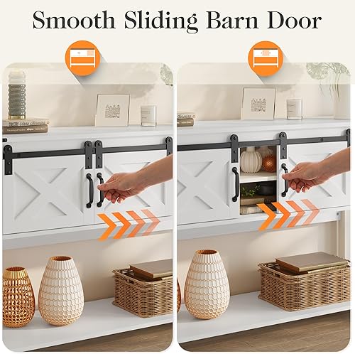 Miniatura 5 de Mesa de entrada de granja con almacenamiento, mesa consola de 46 pulgadas con puerta corrediza de granero, mesa de sofá rústica de madera con