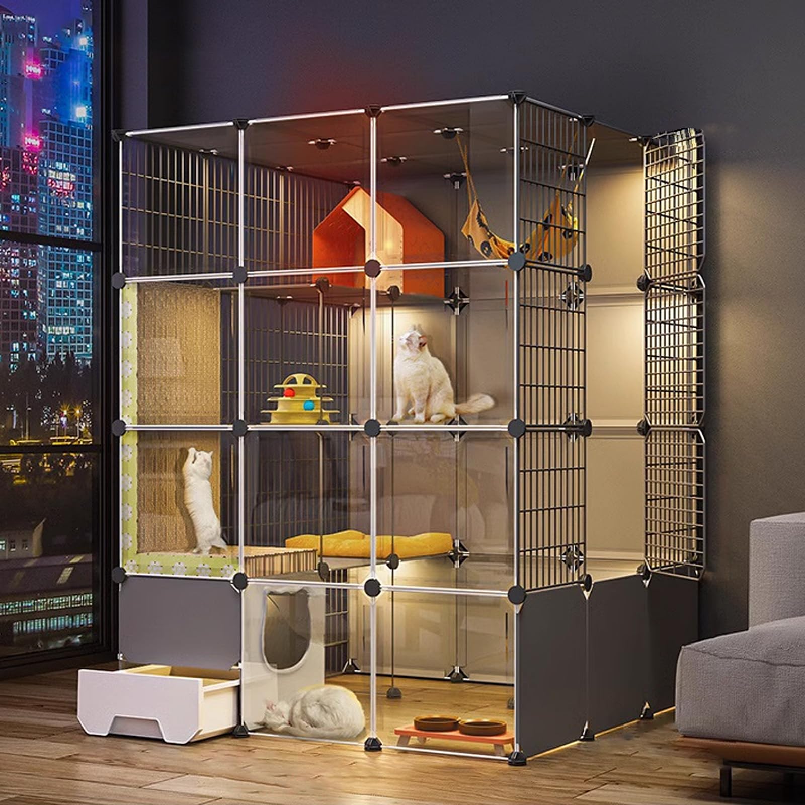 asdchZen Cat Cage,Cat Playpen For Indoor Cats,Transparent Pvc Design,Pet Cages For Small Animals,Large Exercise Place Ideal For 1-2 Cats,Package A,110 * 75 * 145Cm,Package a-110 * 110 * 145CM