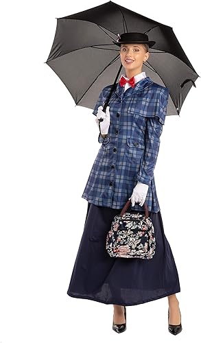 Vista 6 de JOYIN - Disfraz de niñera inglesa para mujeres adultas, Azul Patchwork