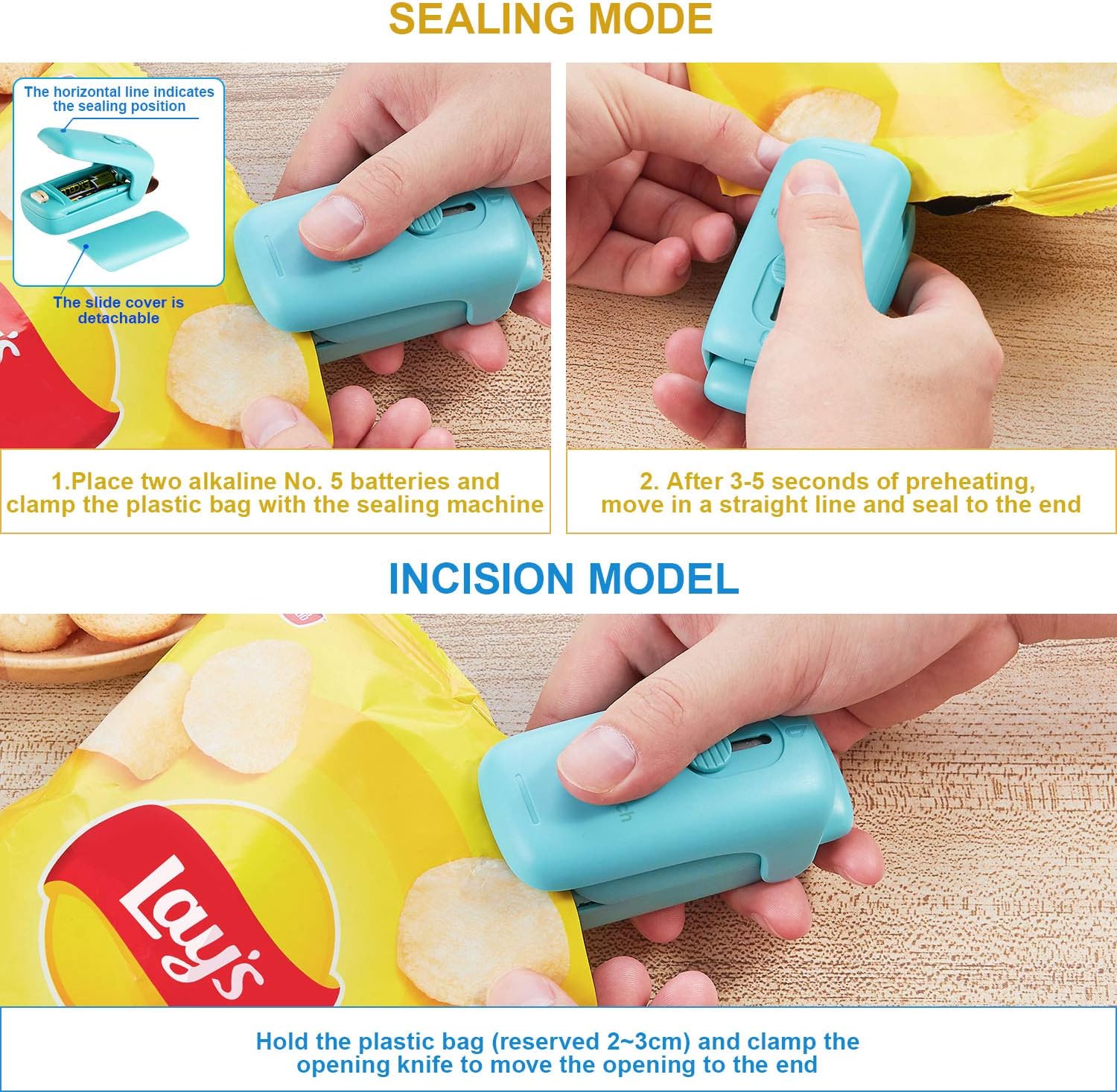 Trighteach Portable Mini Bag Sealer, 2 in 1 Heat Sealer & Cutter, Handheld Heat Sealer Machine for Food Storage and Keep Snack Fresh
