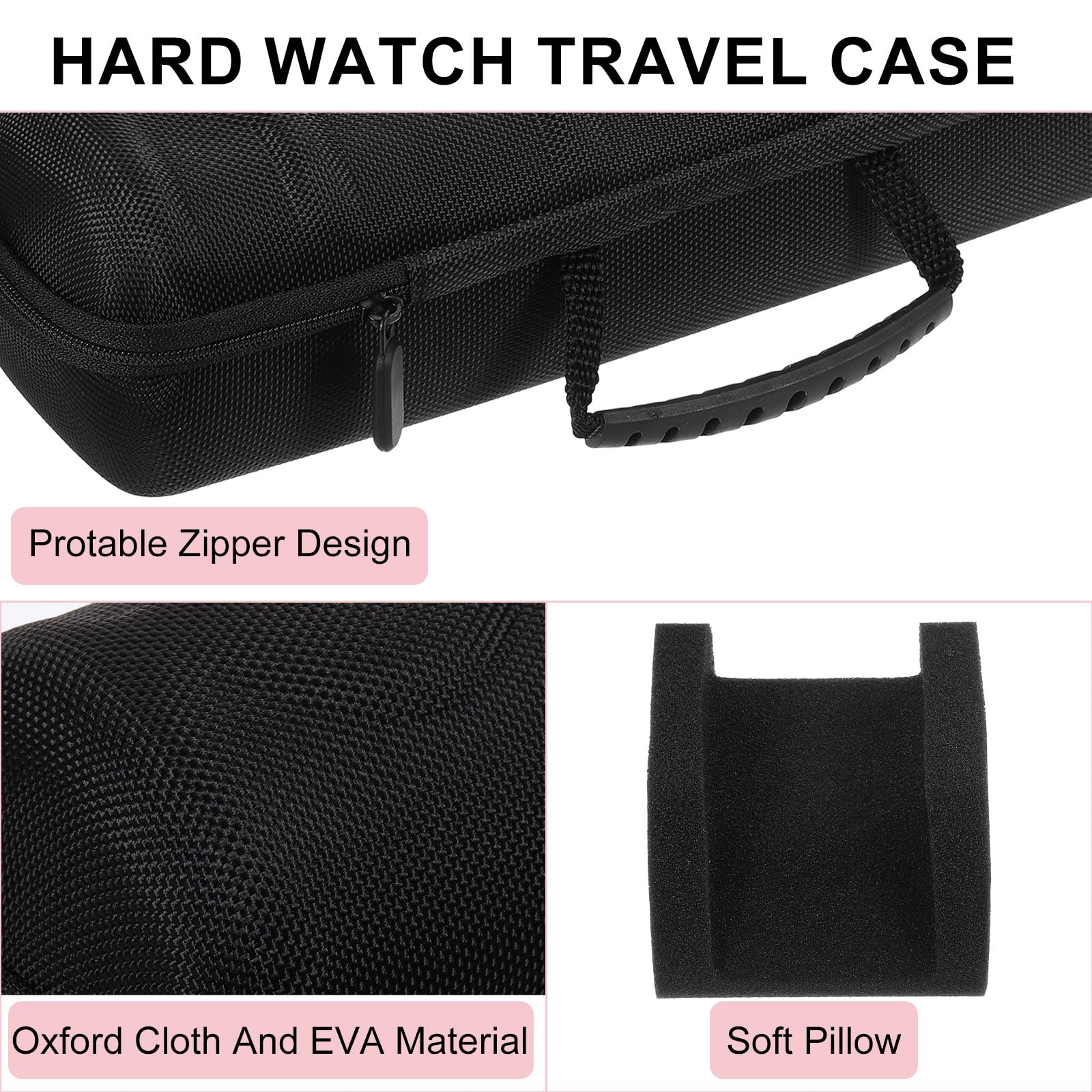 sourcing map Custodia rigida da viaggio per orologi 4 scomparti, organizer uomo donna, morbido cuscino orologi orologi intelligenti fino a 40 mm, nero
