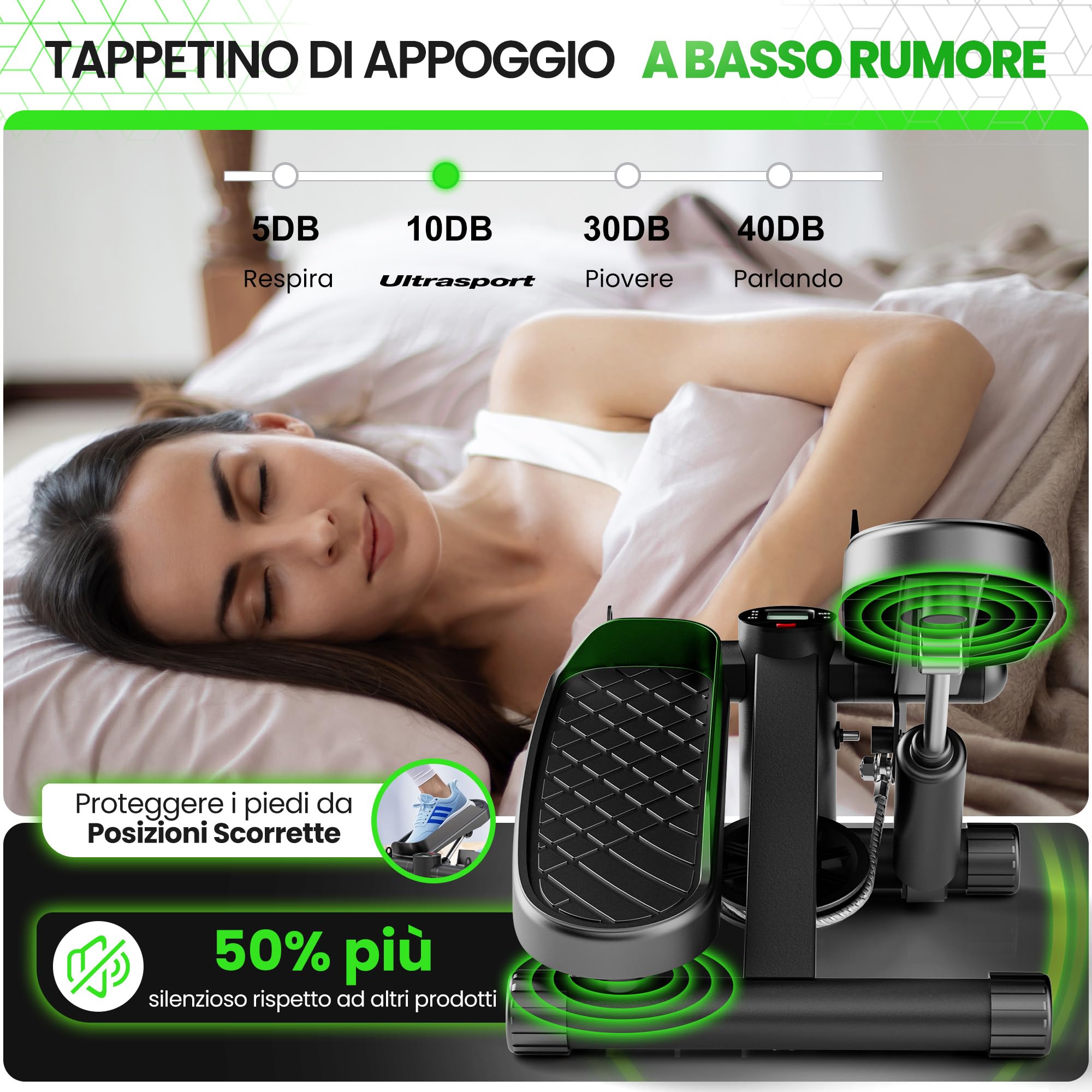 Ultrasport Mini Stepper Fitness Casa con Display LCD Multifunzione e Fasce di Resistenza I Home Stair Step