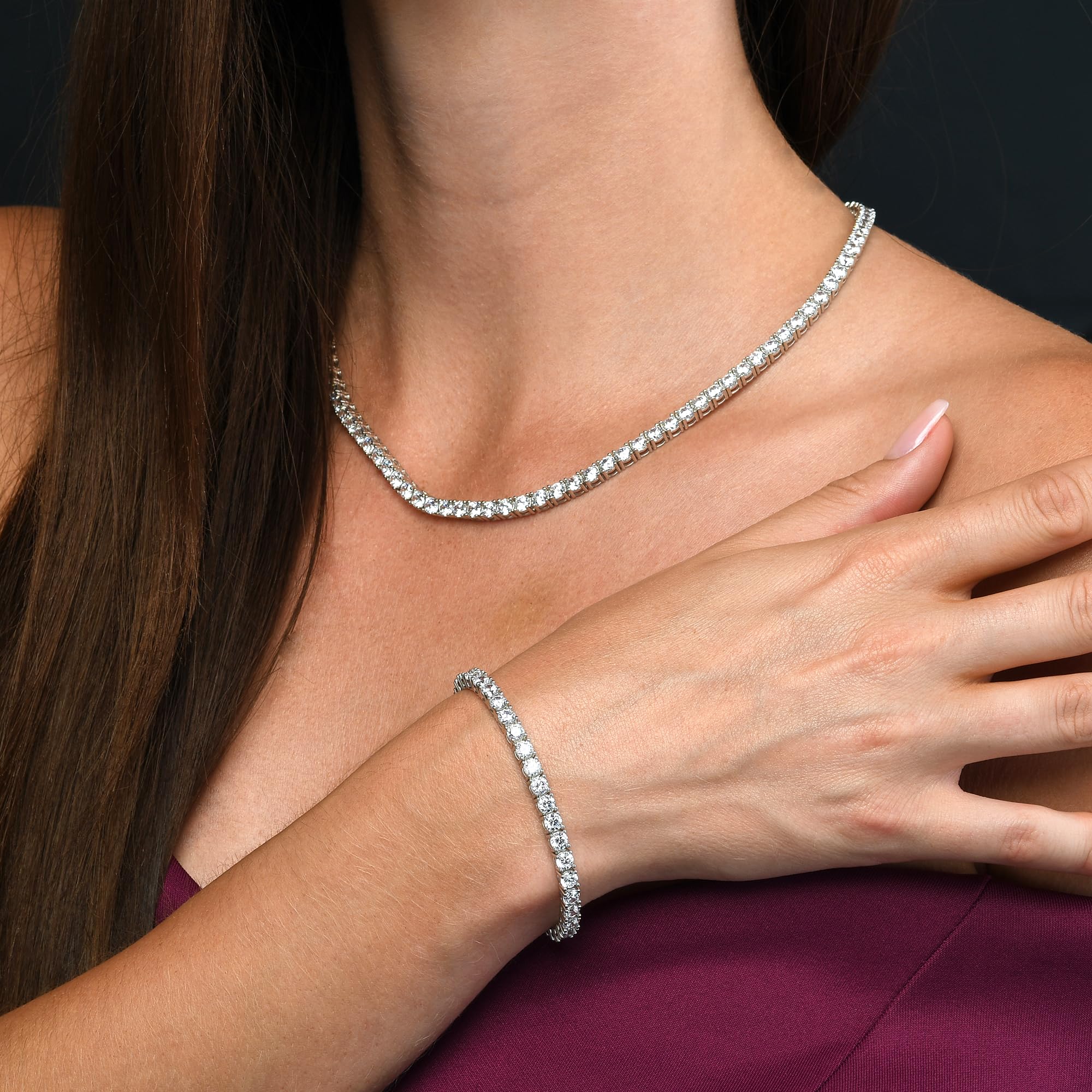 Diamond Treats 925 Sterling Silber Tennisarmbänder für Damen und Mädchen, Silber-Armband mit funkelnden 4 mm weißen Zirkonia Steinen, Sterling Silber Schmuck Geschenke für Frauen