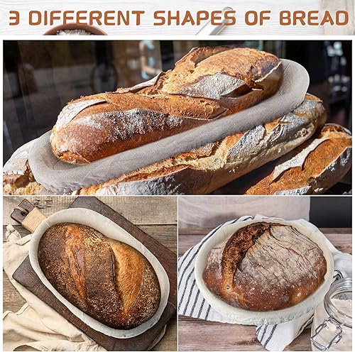 Miniatura 5 de Gerrii Paquete de 3 cestas para pan, redondas y ovaladas de 10 pulgadas y 15 pulgadas para pan, para panadería, panadería, panadería, panadería y