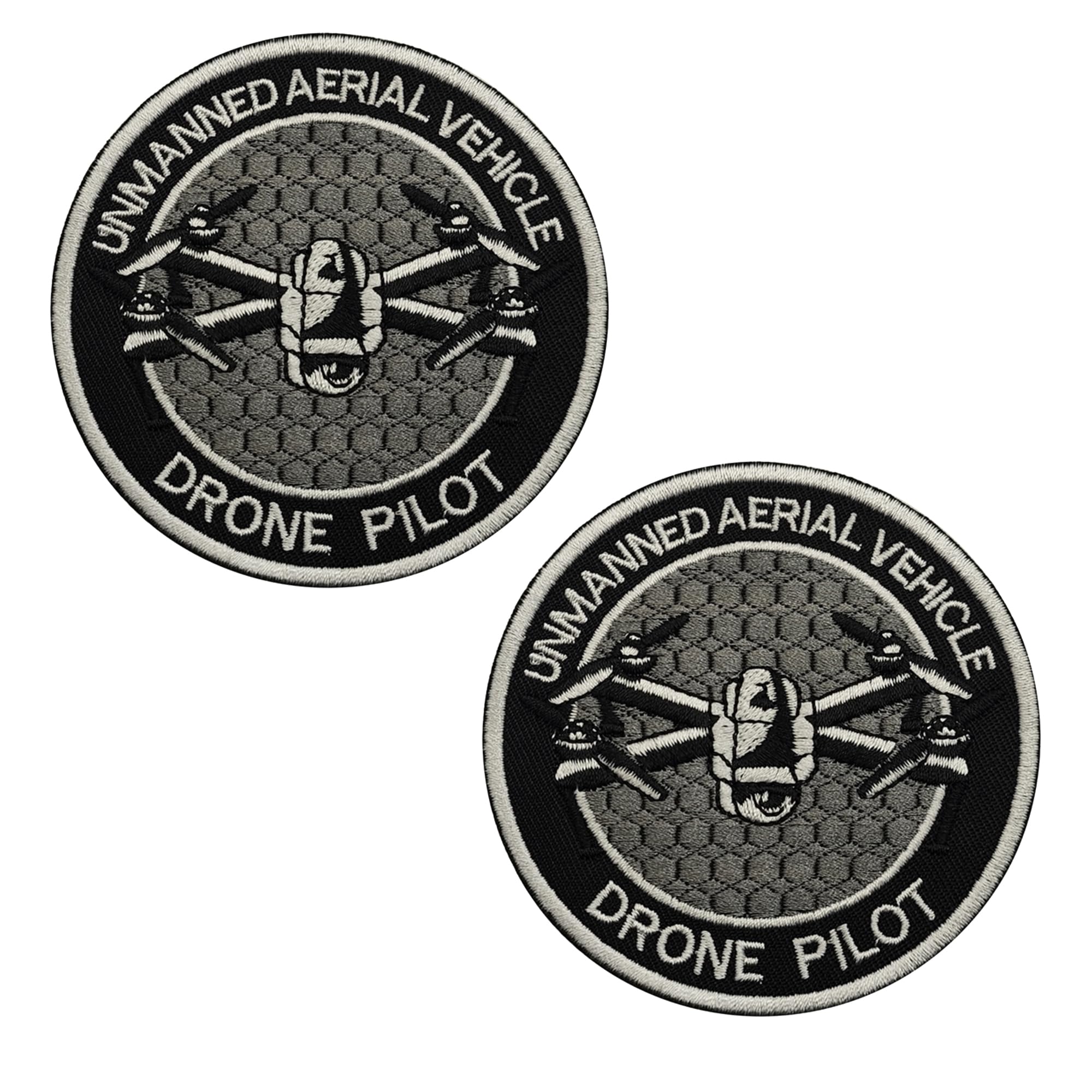 Unmanned Aerial Vehicle Drone Pilot Embroidered Appliques Patches, Tactical Military Morale Outdoor Backpacks Armband Badges, 8cm, Hook Fasteners Backing with Loop Swatch, Set of 2