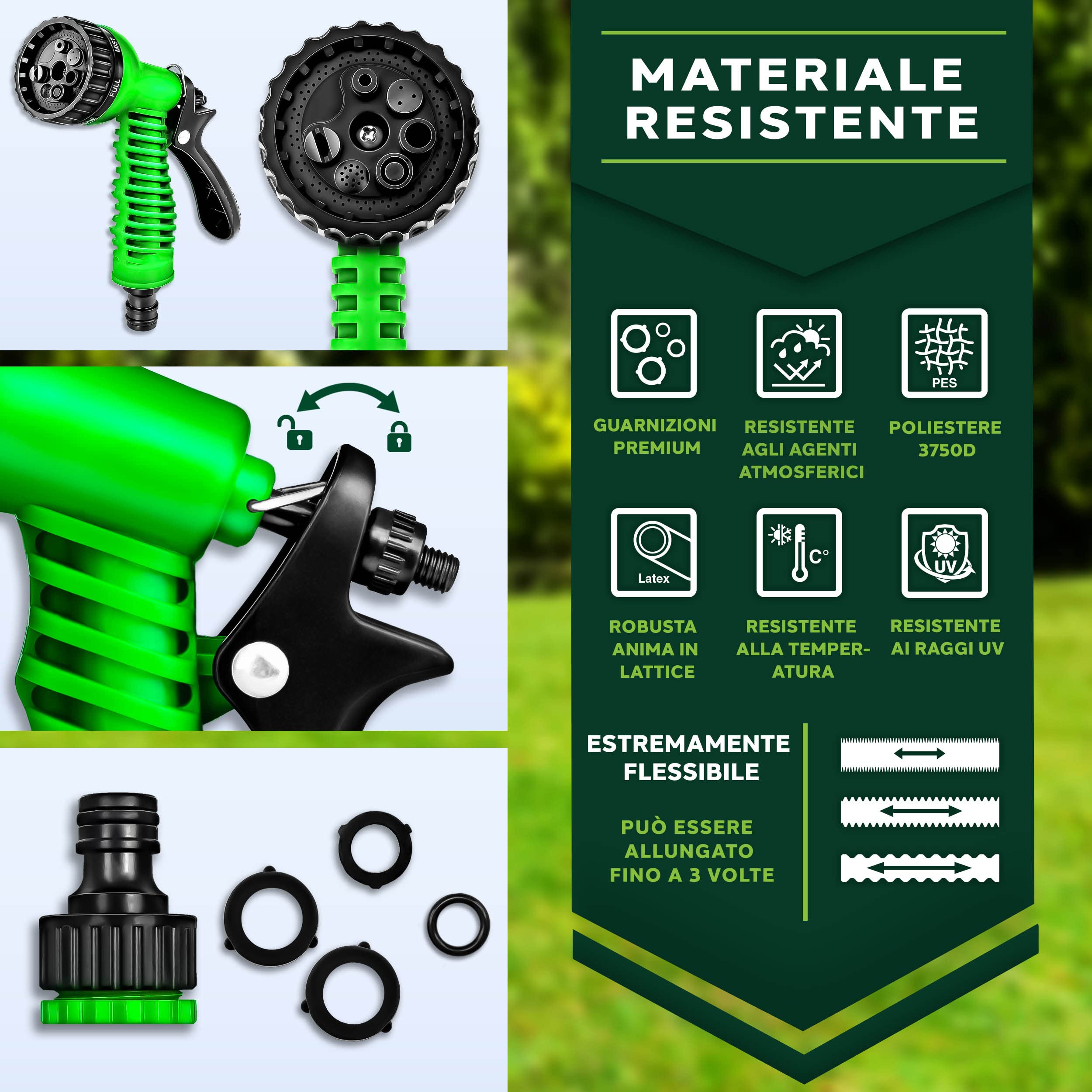 TRESKO® Tubo Acqua Estensibile Tubo Irrigazione Estensibile 3/4" Tubo Acqua Da Giardino Avvolgibile in 6 diverse misure (60m)