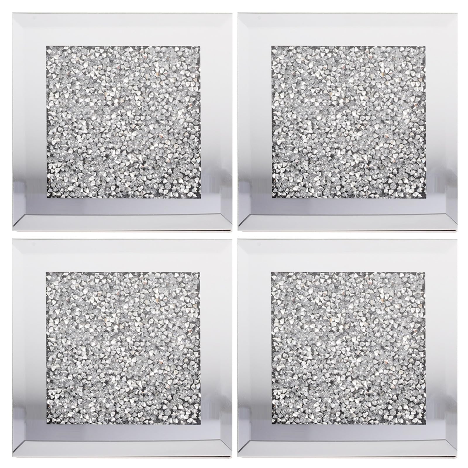 Sous-verres verre strass argentés carrés pour loisirs créatifs et bar