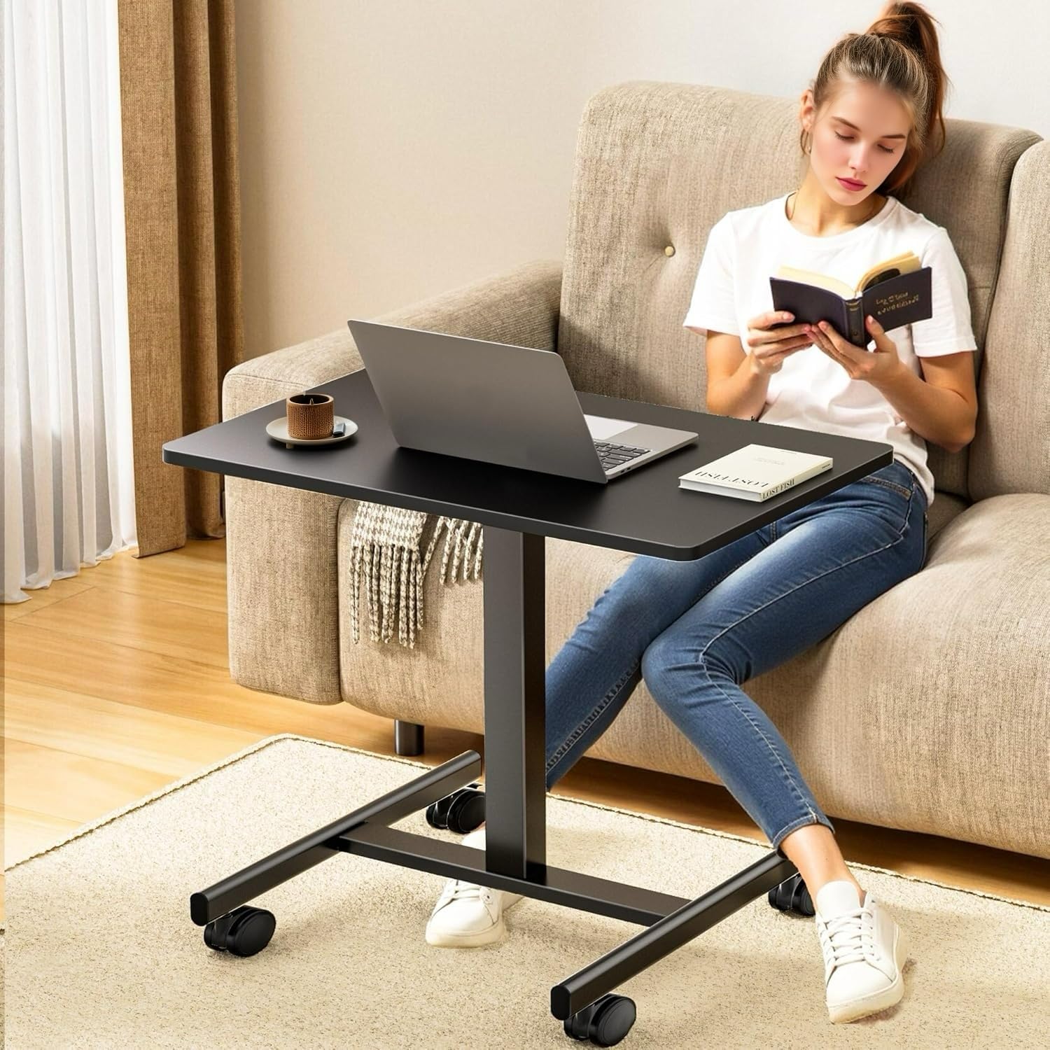 Mobile Standing Desk Adjustable Height Rolling Laptop Table with Lockable Wheels Portable Desk for Home Office Small Computer — view 2