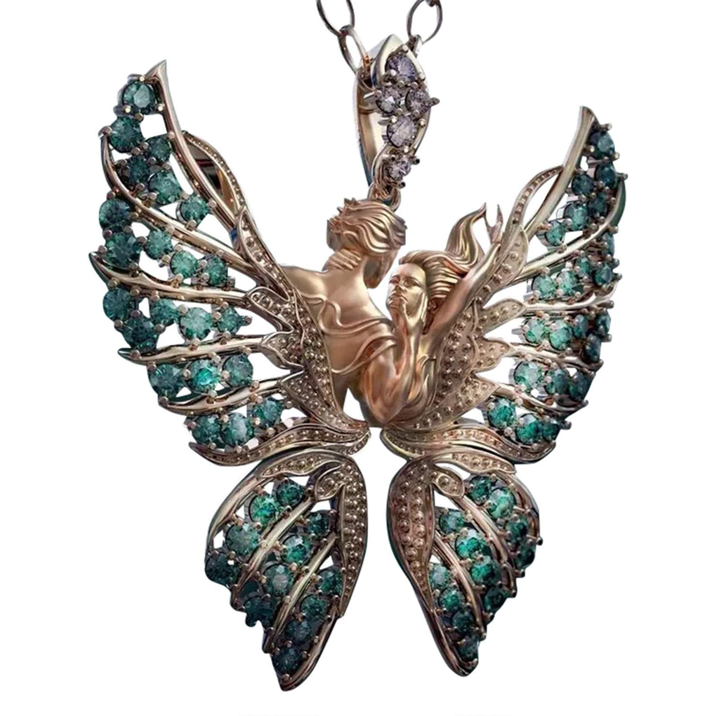 NW 1776Angel Wing Pendant Necklace Butterfly Wing Shaped Love Couple Gift Jewelry Sweater Chain Girl Female Fashion Lovers 2 pieces