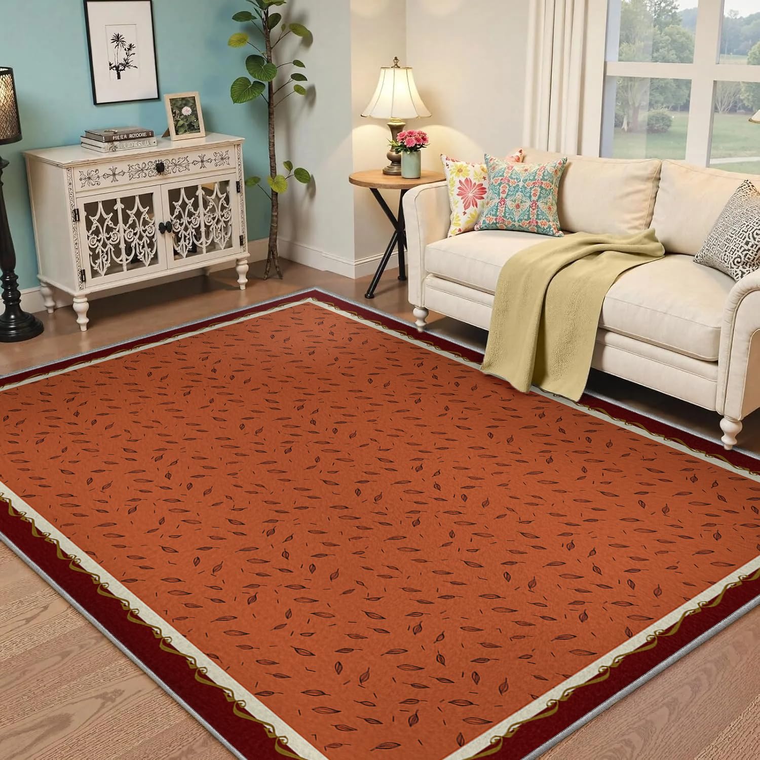Tapis d’intérieur antidérapant lavable au design de feuilles pour entrée et cuisine
