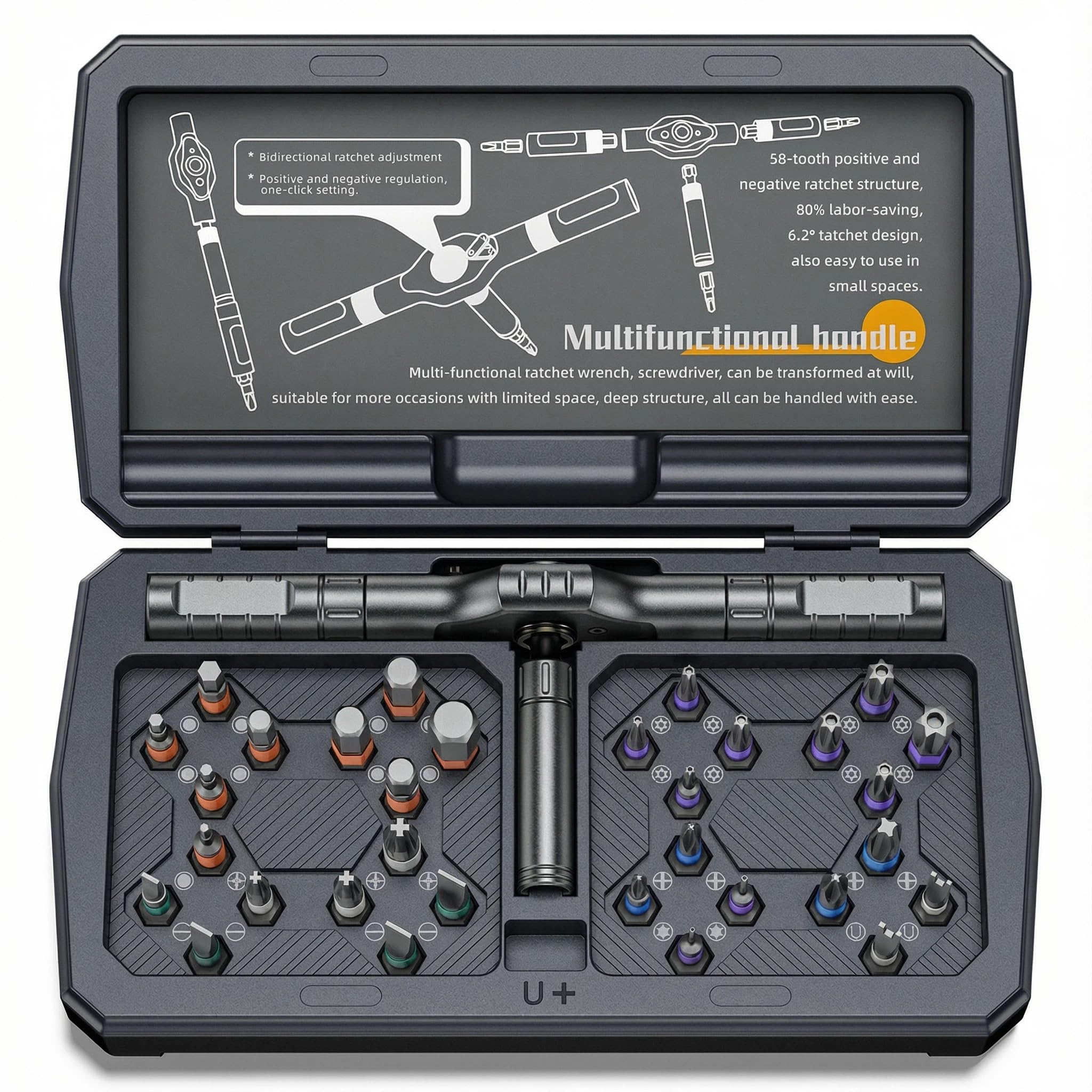 Set di cacciaviti a cricchetto, 34 in 1, set di cacciaviti magnetici multi bit con impugnatura a T staccabile, slot magnetico, kit di riparazione portatile per fai da te, elettronica, PC