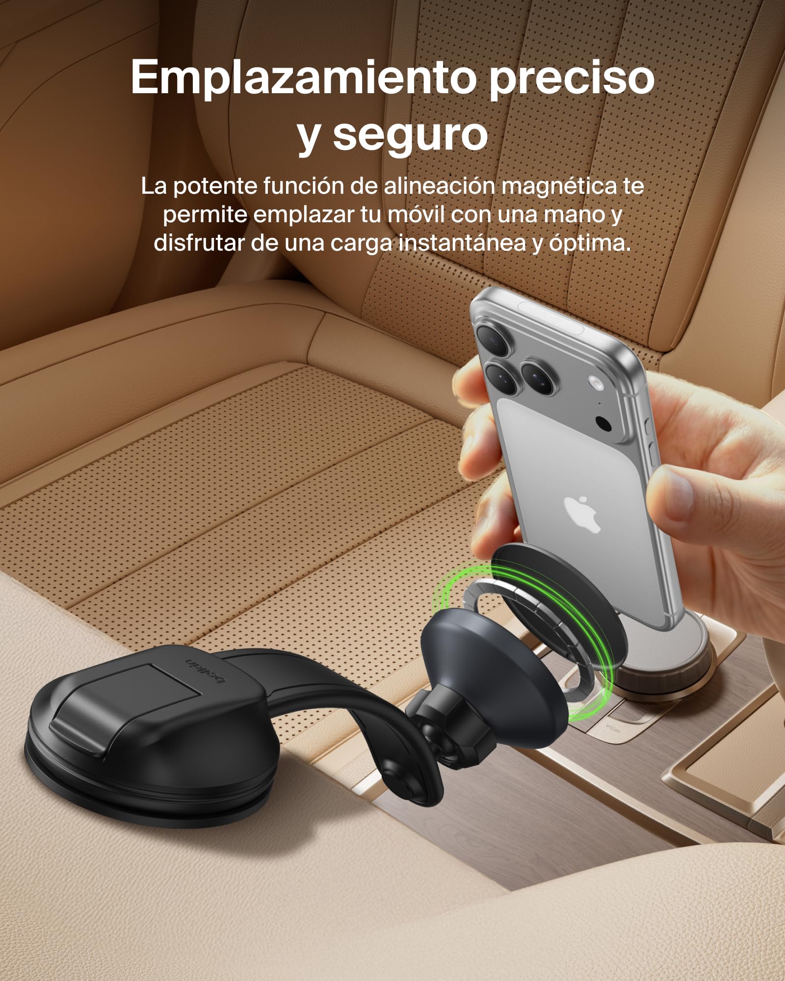Belkin Cargador Coche Carga Rápida con Soportes para Rejilla de Ventilación y Salpicadero, Cable USB-C, Cargador Magnético Inalámbrico Qi2, MagSafe, iPhone 17, Pixelsnap y Galaxy S25 - Negro