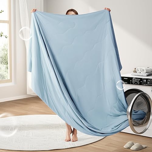 Miniatura 7 de EASELAND Edredón refrescante tamaño King, tela de tacto frío que absorbe el calor corporal, diseño fresco de doble cara, manta refrescante suave y