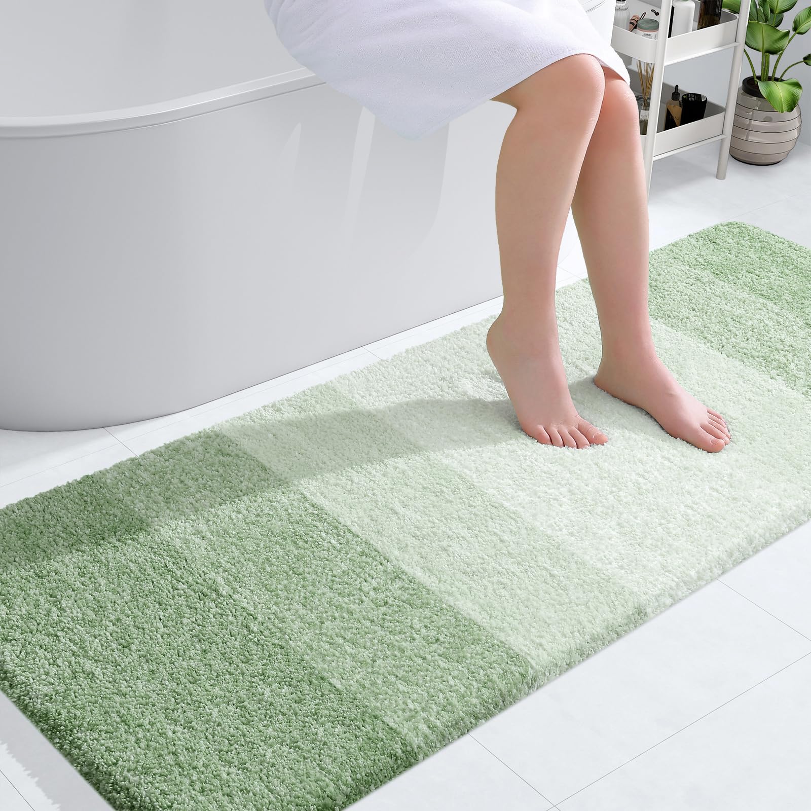 OLANLY Bathroom Runner Rug 59x24, Extra Soft Absorbent Microfiber Bath Rugs | Sage Green, Non-Slip Quick-Drying Rubber Backing, Washable Long Bath Mat for Floor, Tub and Shower, Home Decor
