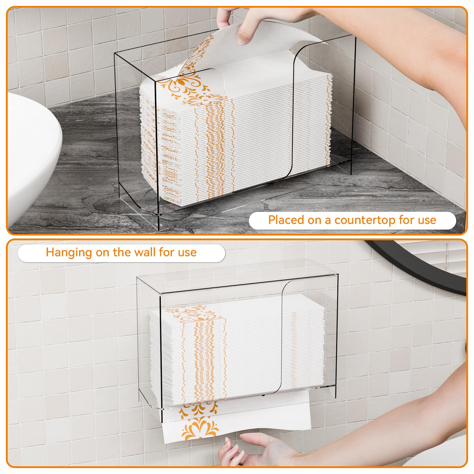 Dispensador de toallas de papel de montaje en pared, dispensador de toallas de papel transparente multipliegue con tapa, adecuado para toallas de papel plegables en Z, plegado en C o multipliegues,