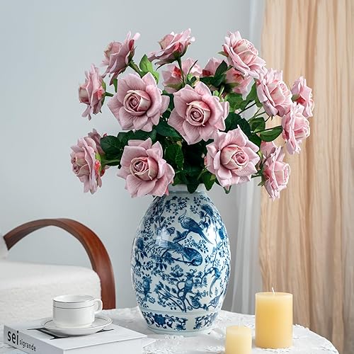 Miniatura 9 de Flores artificiales, rosas artificiales, rosas falsas de 23.2 pulgadas de tallo largo, flores artificiales para jarrón alto, rosa de seda, adecuadas