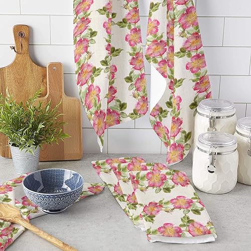 Miniatura 3 de Image Duvet 2 Pack Cotton Kitchen Dish Cloths Towels, Flower 18 x28 Inch Soft Absorbent Kitchen Decoration Hand Towels for Living Room Home Cleaning