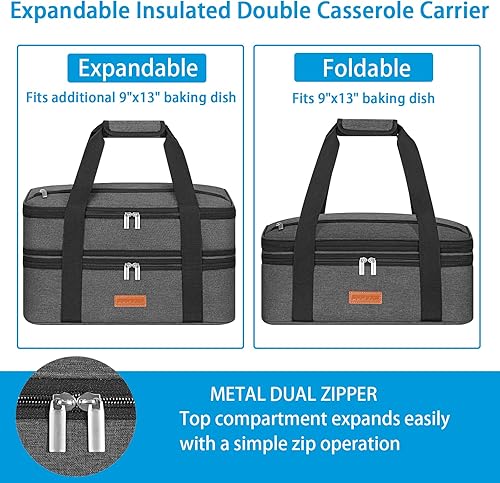 Miniatura 4 de Cazuela aislada de dos pisos para alimentos calientes o fríos, transportador de alimentos expandible para fiestas de comida, picnic, comidas al aire