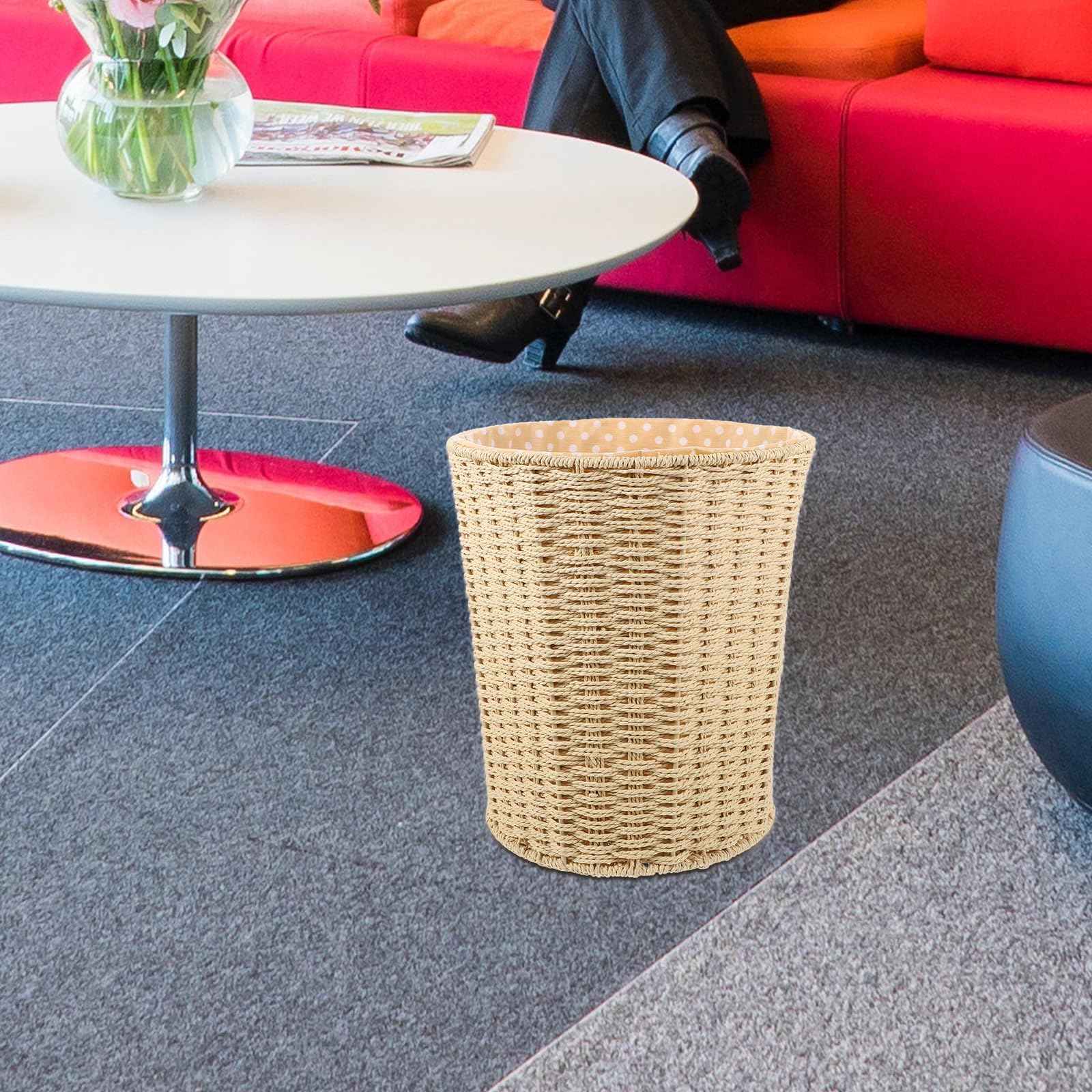 HOMSFOU Papierkorb Geflochten aus Rattan Leichter und Stabiler Aufbewahrungskorb fürs Wohnzimmer mit Schlichtem Design und Umweltfreundlichem Material Zufälliger Stil