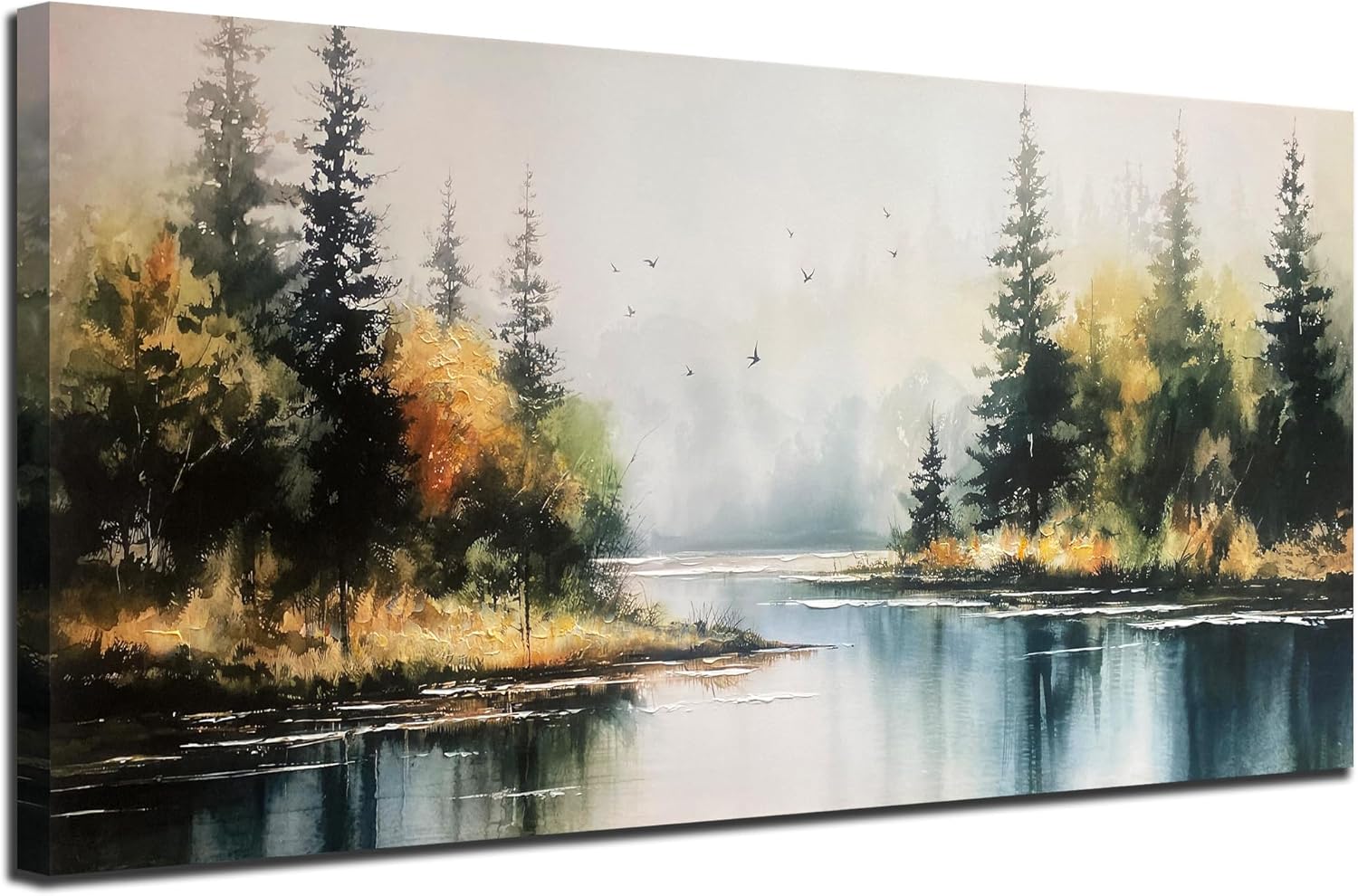 Arjun Forest Wall Art Canvas Landsacape Lake Painting for Living Room Bedroom, Textured Framed Large Picture Artwork Dining Room Kitchen Hallway Home Office Wall Decor 40"x20"