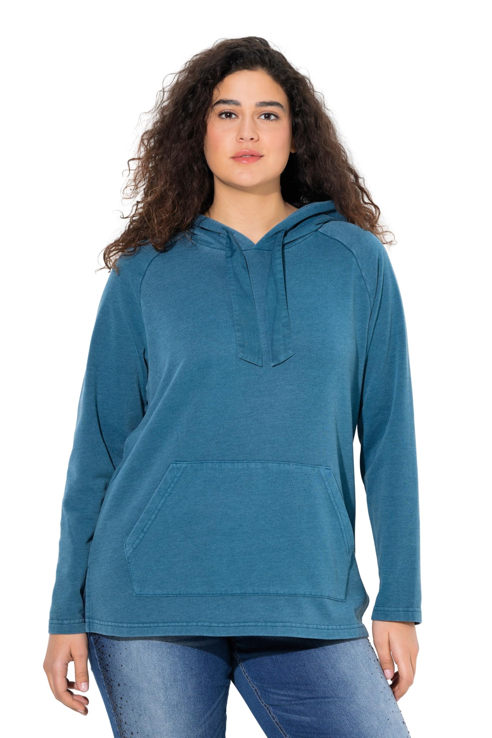 Ulla Popken Damen große Größen Übergrößen Plus Size Hoodie, Vintage-Look, verzierte Kordel, Langarm 842072