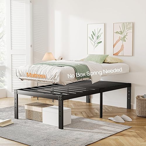 Miniatura 7 de Bednowitz Bastidores de cama tamaño individual, marco de cama de metal de 18 pulgadas de alto, plataforma sin ruido, no necesita somier, base de