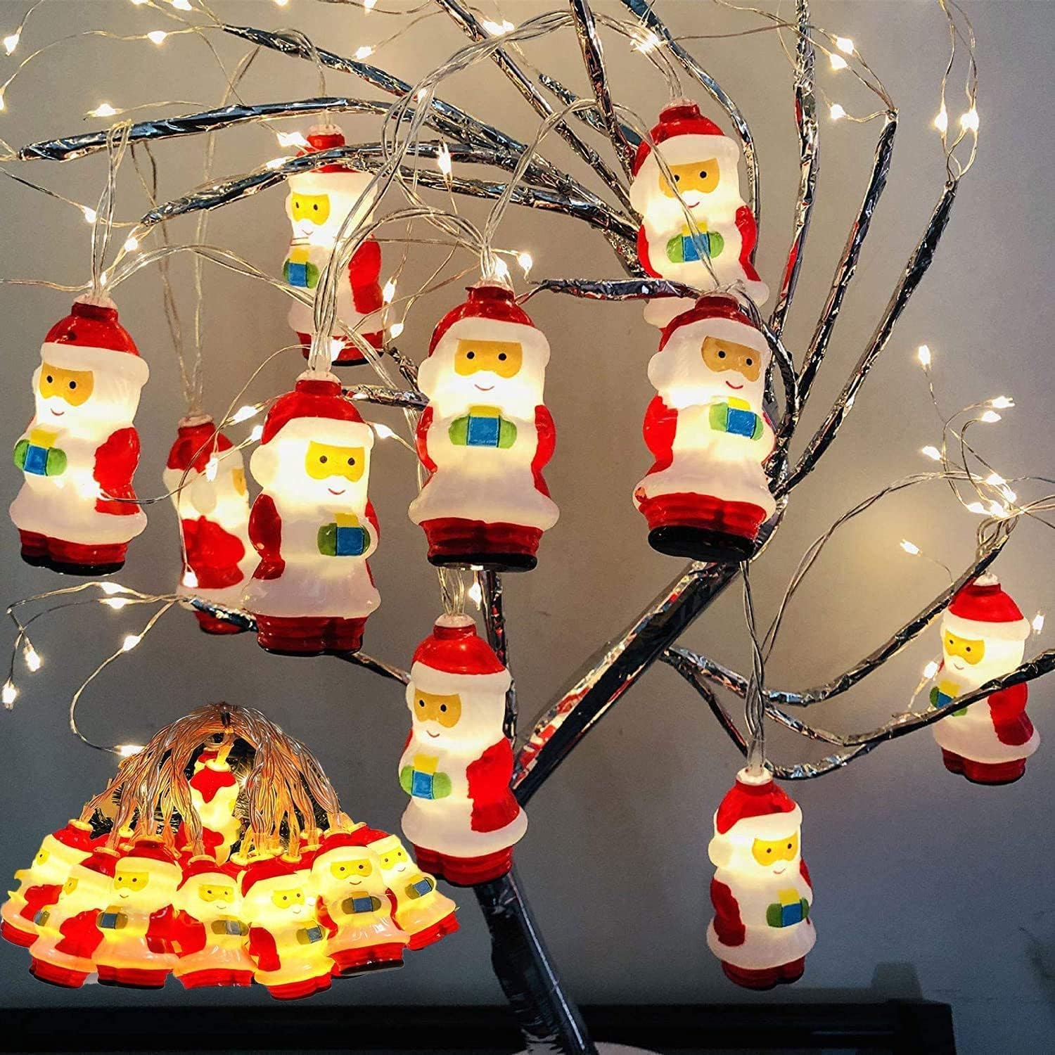 Huayifa Christmas String Lights, String Lights, Christmas Fairy Lights, LED Santa Claus for Outdoor and Indoor Use, 2 m 10 LED, Battery Operated Warm White Fairy Lights, Waterproof Decorative Lights
