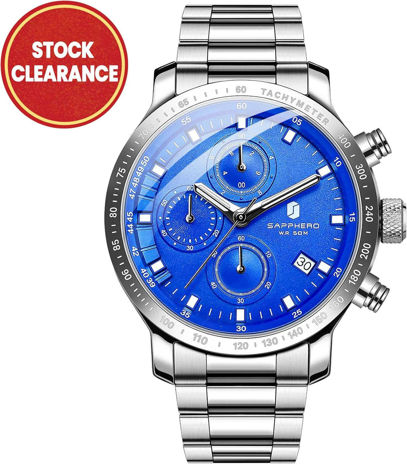 SAPPHERO Men's Wrist Watches - Chronograph Watches for Men, Luxury Stainless Steel, Waterproof Quartz Watch for Business, Casual, and Sports, Stylish Gift for Him - Image 2