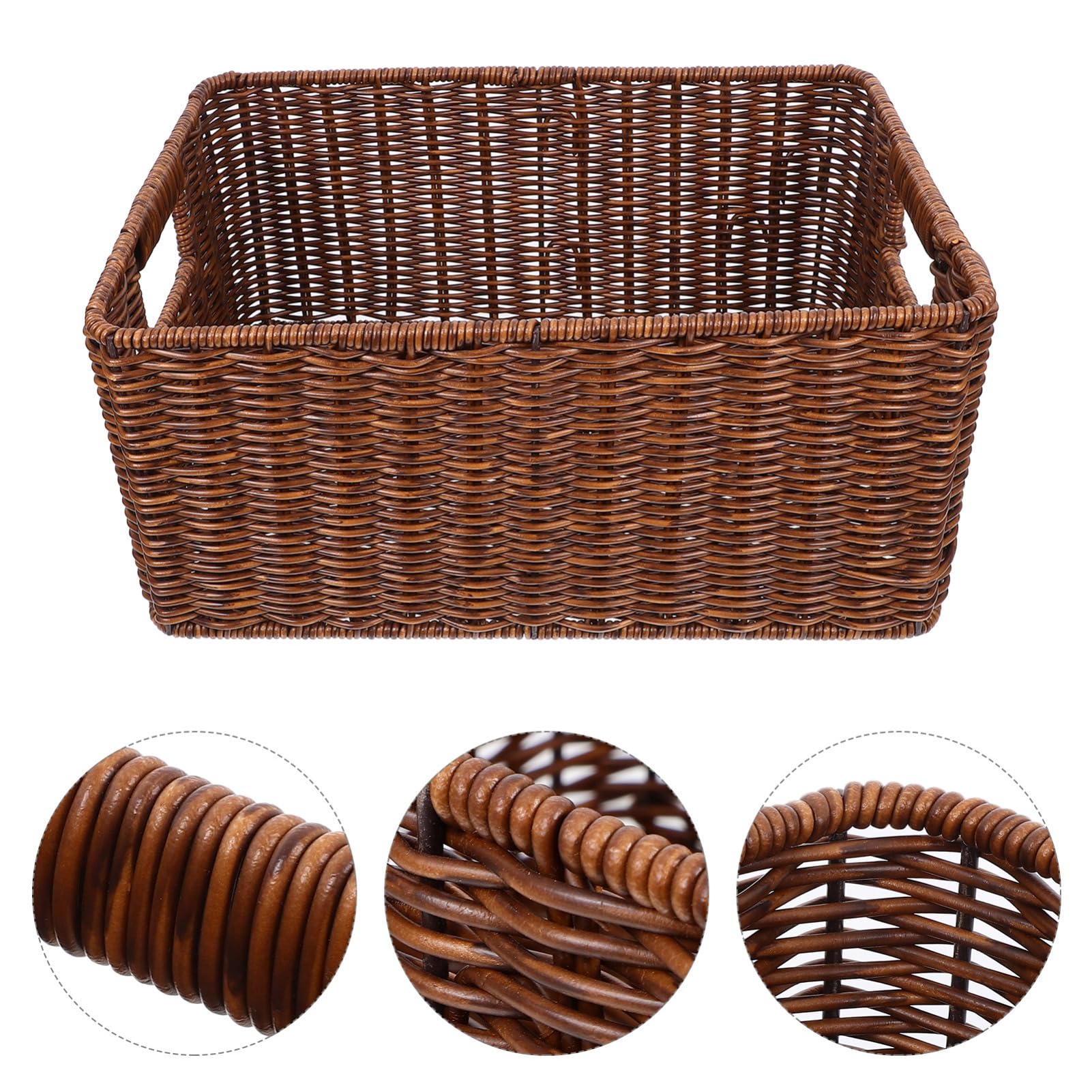 Alipis Imitation Rattan Basket Corner Handle Design Large Capacity Desktop Organizer Home Decor Storage Basket