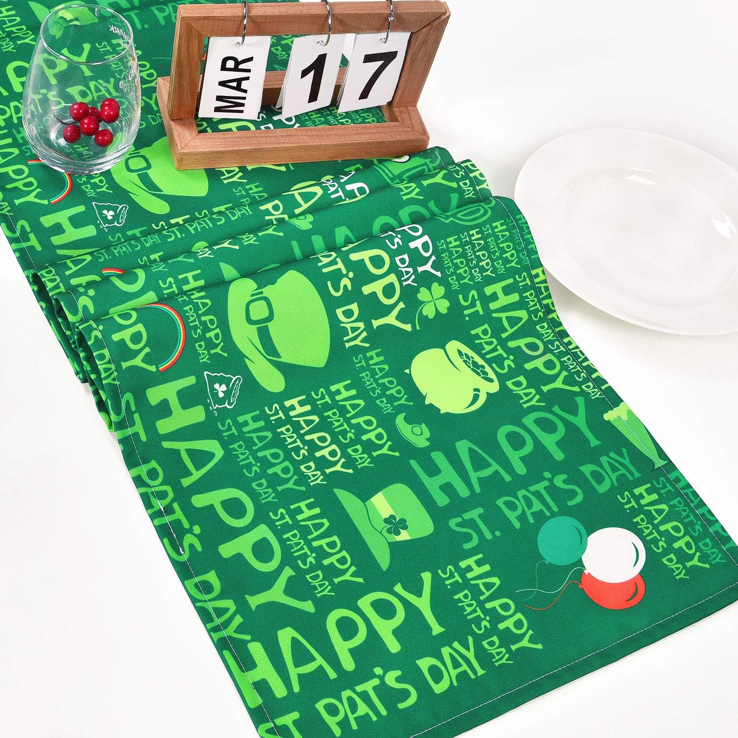 One-Day Sale: Up to 40% Off Alishomtll Happy St Patrick's Day Table Runner Shamrock Table Runner Green Hat Waterproof Table Runner for St. Patty's Day, Spring, Parties, Daily Use, 14 x 70 inch