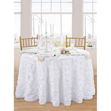 QueenDream White Rosette Tablecloth for Round Tables: Elevate Your Parties with Stunning Elegance