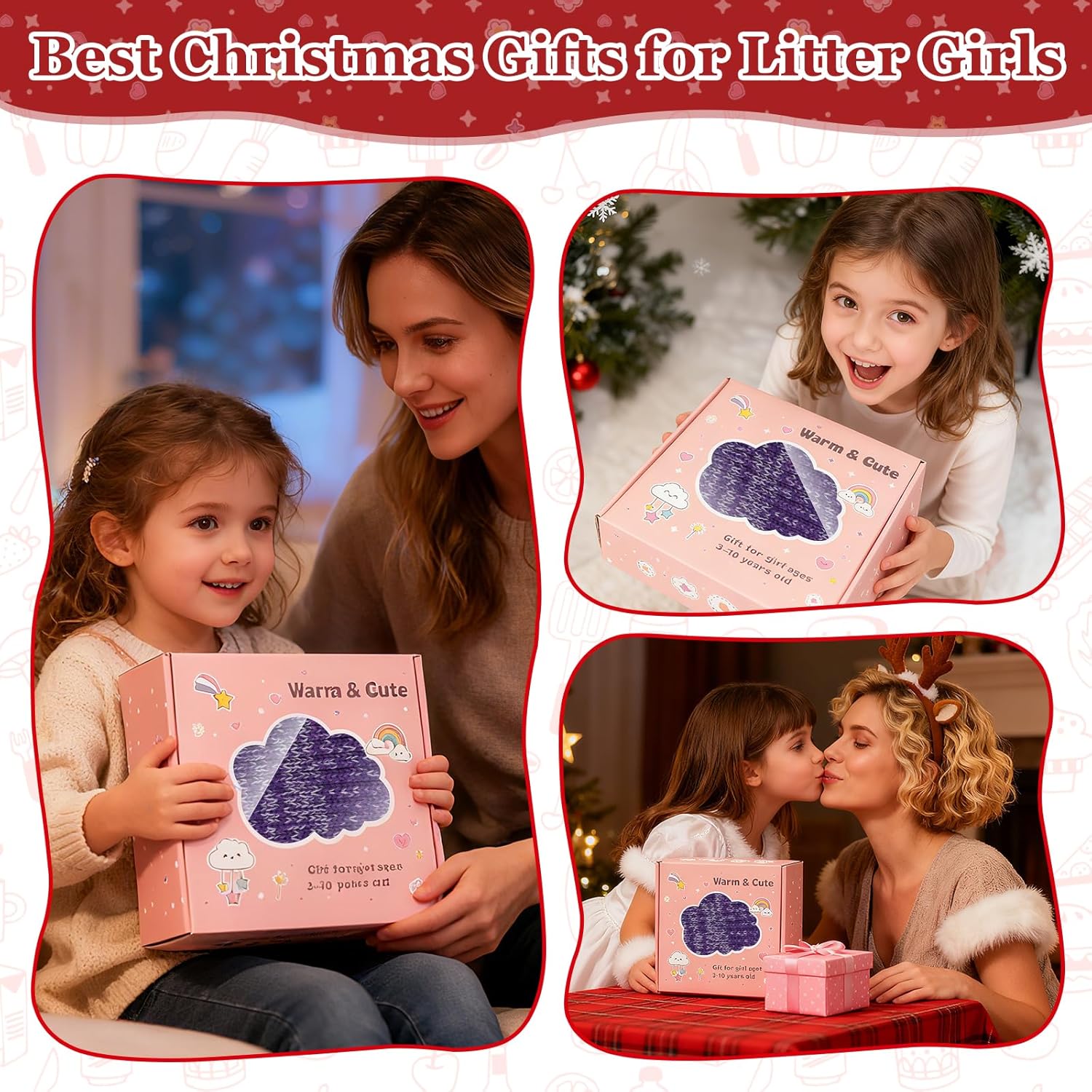 Kids Winter Gloves Hat Scarf for Girls,Ages 3-10 Kids Christmas Gifts,8 7 6 Years Old Girl Wool Beanie Gloves Hat Scarf - Image 8