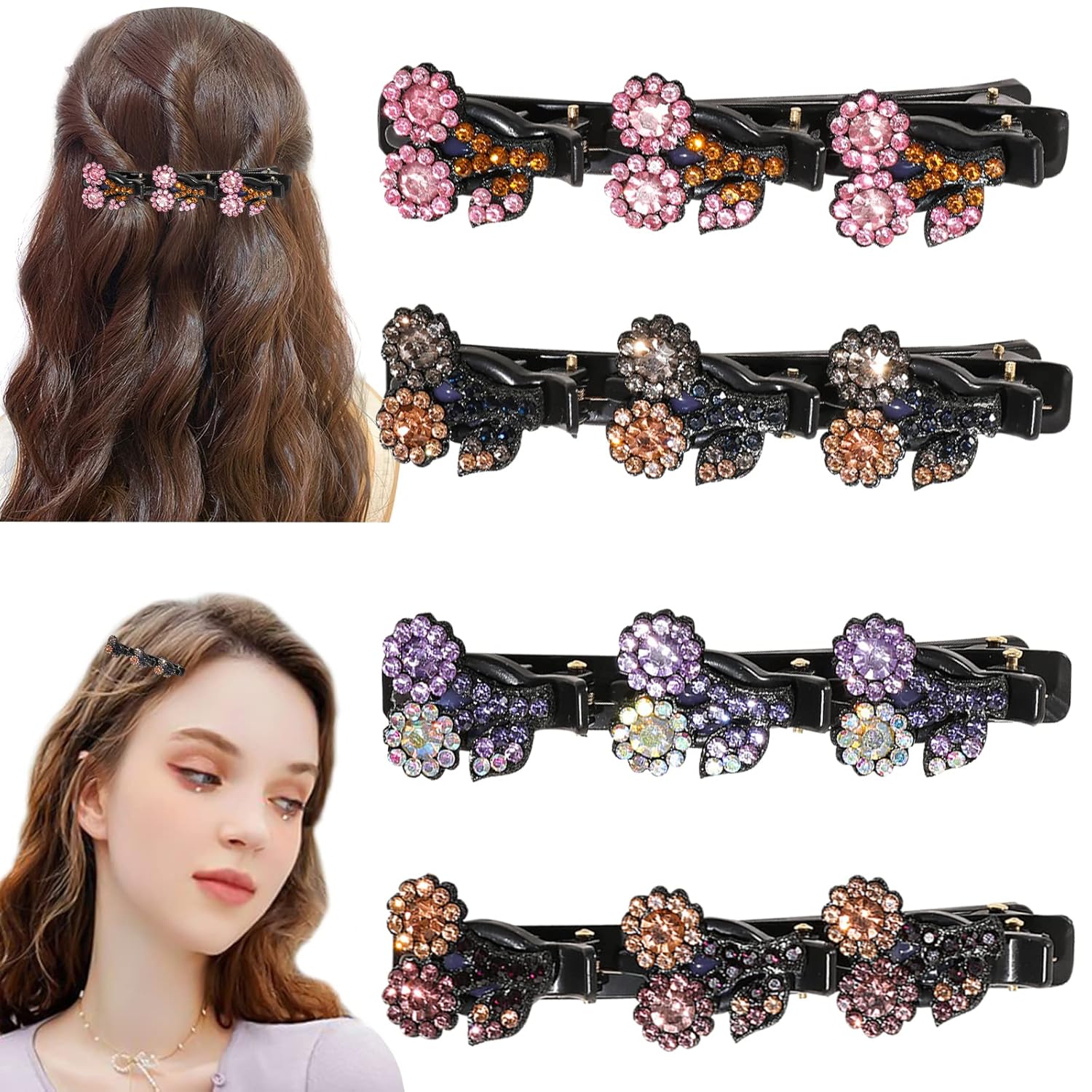 Sparkling Crystal Stone Braided Hair Clips, LACE INN