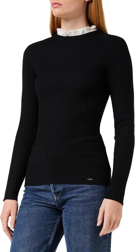 Morgan Langarmpullover Mit Gerafftem Kragen – Regular Fit, Feinstrick Gerippt