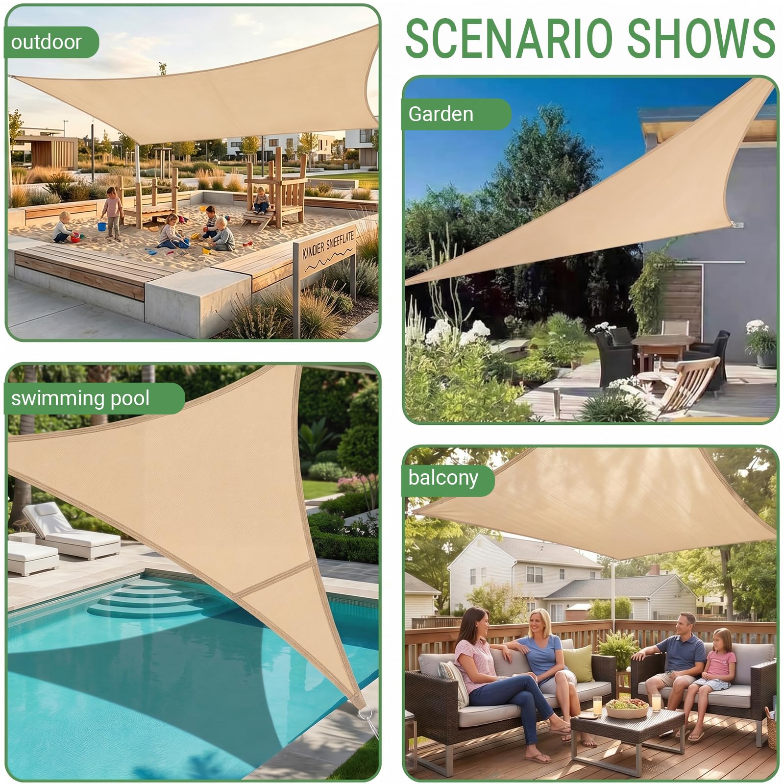 HYZYWON Vela Ombreggiante, Vele Ombreggianti, 2x4 m, Kaki, Rettangolo, Tenda a Vela per Esterno, Tenda Vela Ombreggiante, Telo Ombreggiante, Include 4 Corde, per Terrazze, Giardini (Kaki, 2x4)