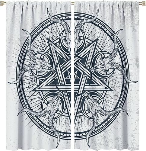 Vista 404 de Cortinas de cabeza de cabra, misteriosa cabeza de cabra malvada, calavera negra, bolsillo para barra, cortinas opacas para ventana, juego de 2