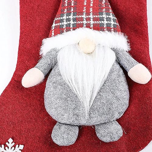 Miniatura 7 de Paquete de 4 medias de Navidad con diseño de árbol de Navidad de ciervo, copos de nieve, calcetines de Navidad de fieltro rojo y blanco, bolsas de