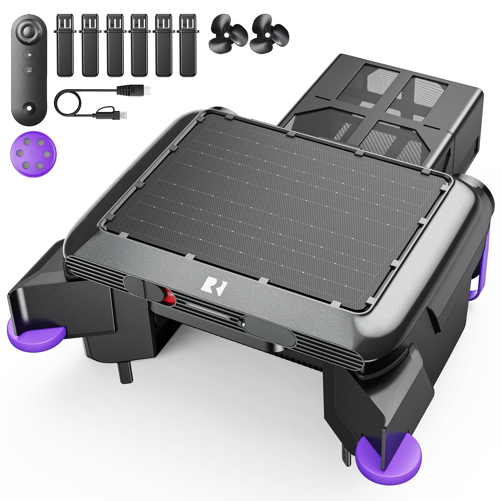 Redkey S500 Robot Skimmer Piscina Solare, Robot Piscina Solare Superficie 24/7, Doppi Motori, Doppio Sistema di Ricarica, Rilevamento Intelligente degli Ostacoli, Sistema di Filtrazione Fine 200µm