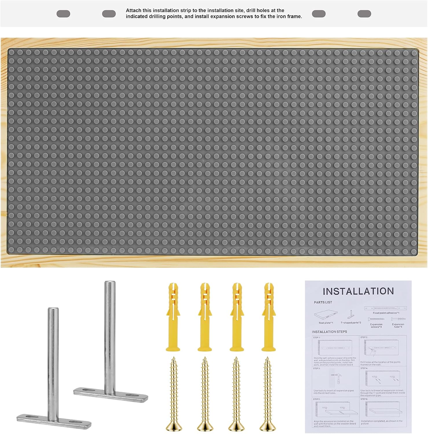 Display Shelves for Building Bricks (16X8 Inch) Wooden Wall Mount Shelf Display for Wall 48X24 Stud Base Plate Compatible with All Toy Block Brands Grey