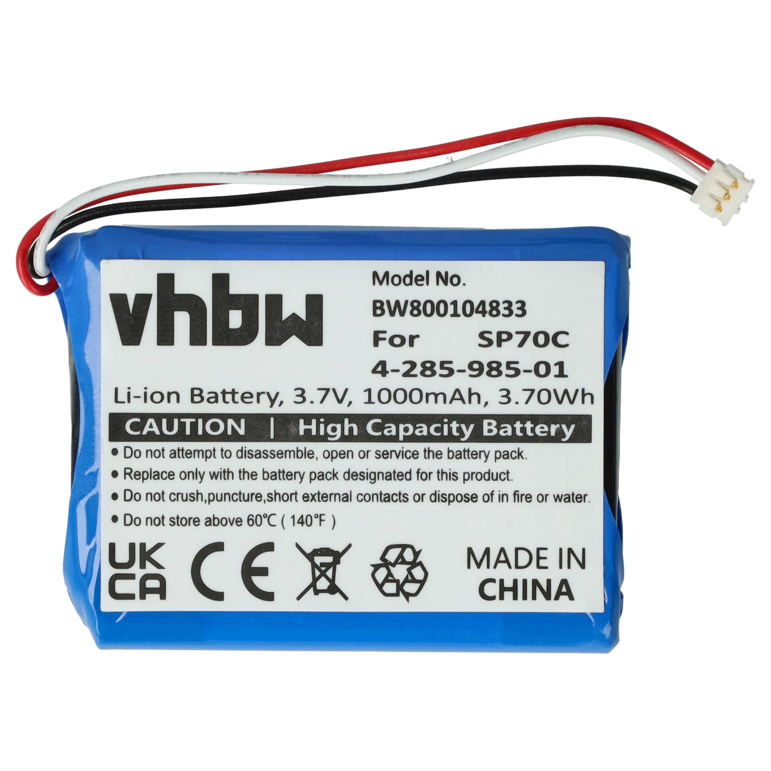 vhbw Batería Compatible con Sony Pulse Wireless Headset 7.1 Consola (1000mAh, 3,7V, Li-Ion)