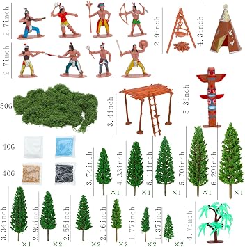 ONEST 34 Pieces Native American Figurines Indian Figurines Indians Historical Plastic Action Figures for Projects Decoration Birthday Gift Dollhouse Cake Toppers