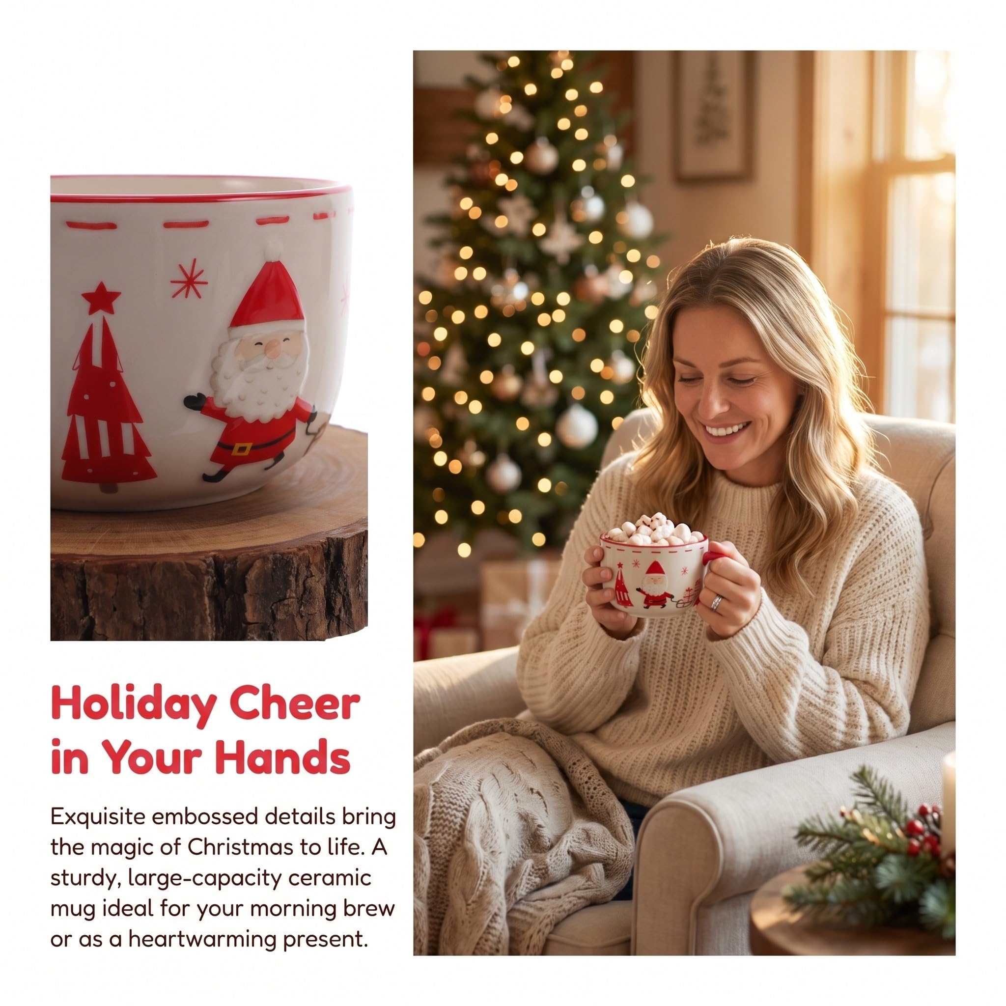 OUNONA Weihnachtsmann-Tasse, 500 ml (17 oz) Keramik-Kaffeetasse mit Henkel