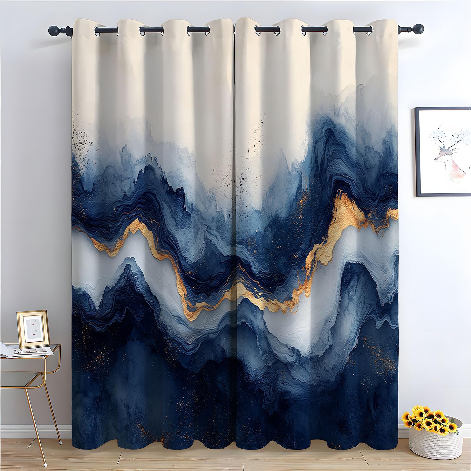 WQBQKKX Plant Curtain Blackout, Spring Botanical Curtains Minimalist Thermal Insulated Blackout Curtains Botanical Print Pattern Window Drapes for Living Room-52 W x 108" L (Pack of 2)